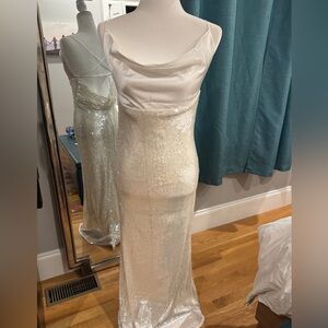 Nwt Mare Mare Satin Cowl-Neck Sequin Column Maxi Dress size S